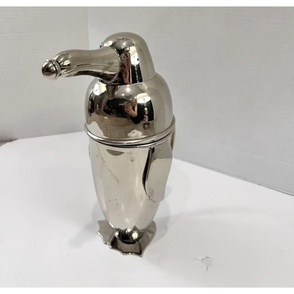 Vintage Restoration Hardware Penguin Cocktail Shaker Stainless Steel Barware